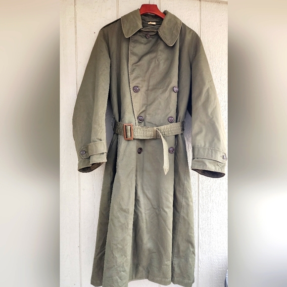 VTG USA Military Lined Trench Coat Mens Medium Long  - Picture 1 of 7